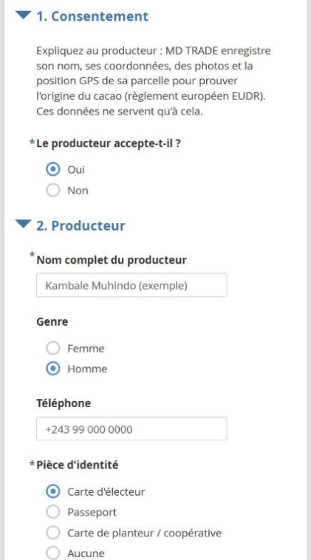 Écran consentement et producteur
