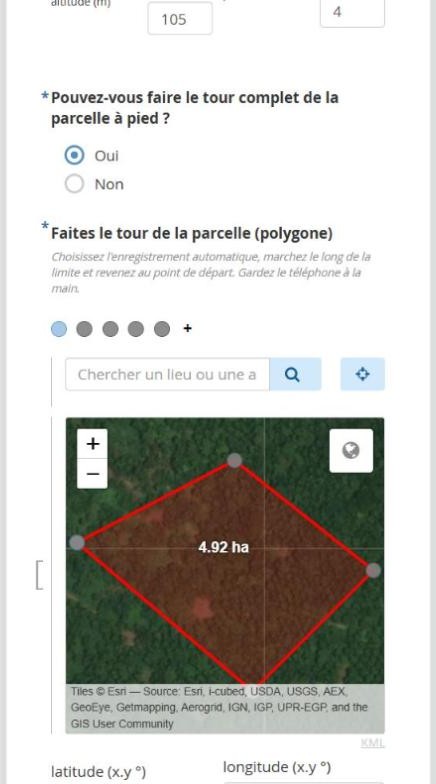 Écran tracé de la parcelle