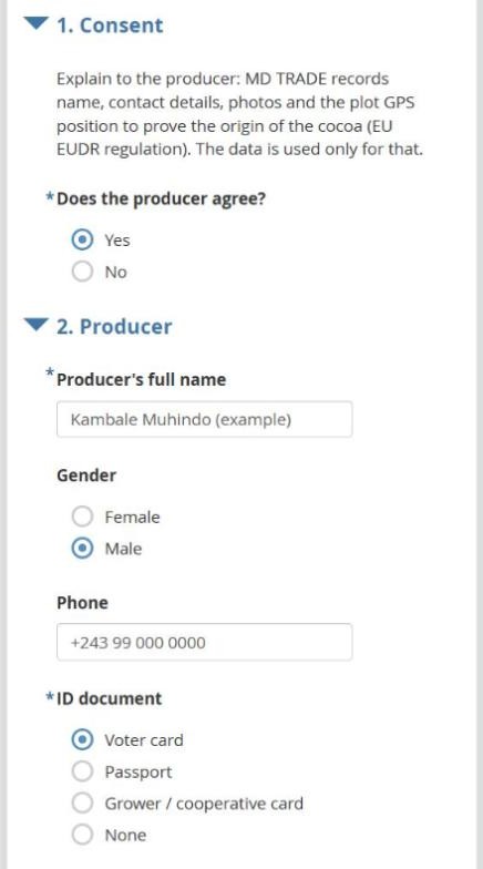 Consent and farmer screen